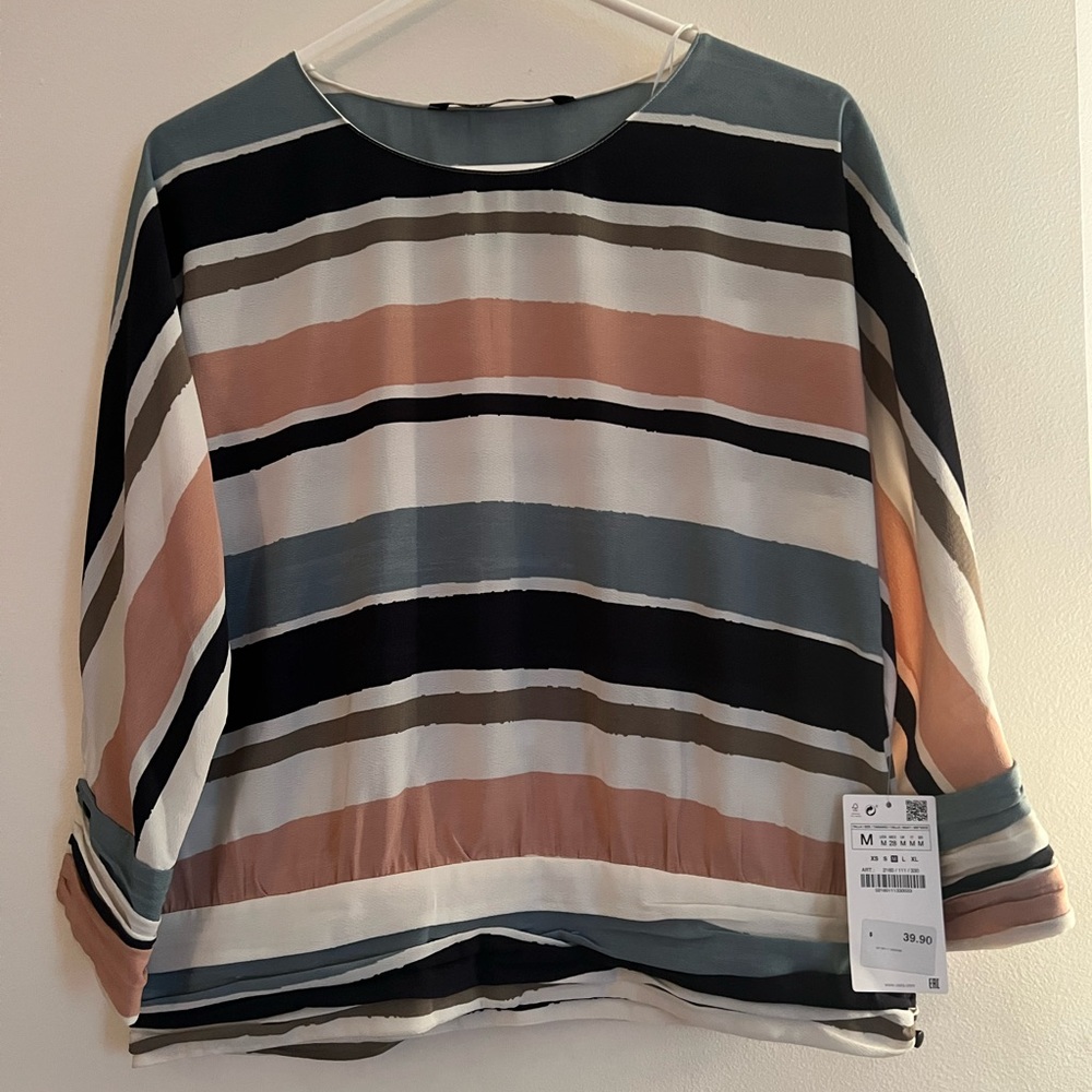 Zara striped long sleeve work blouse